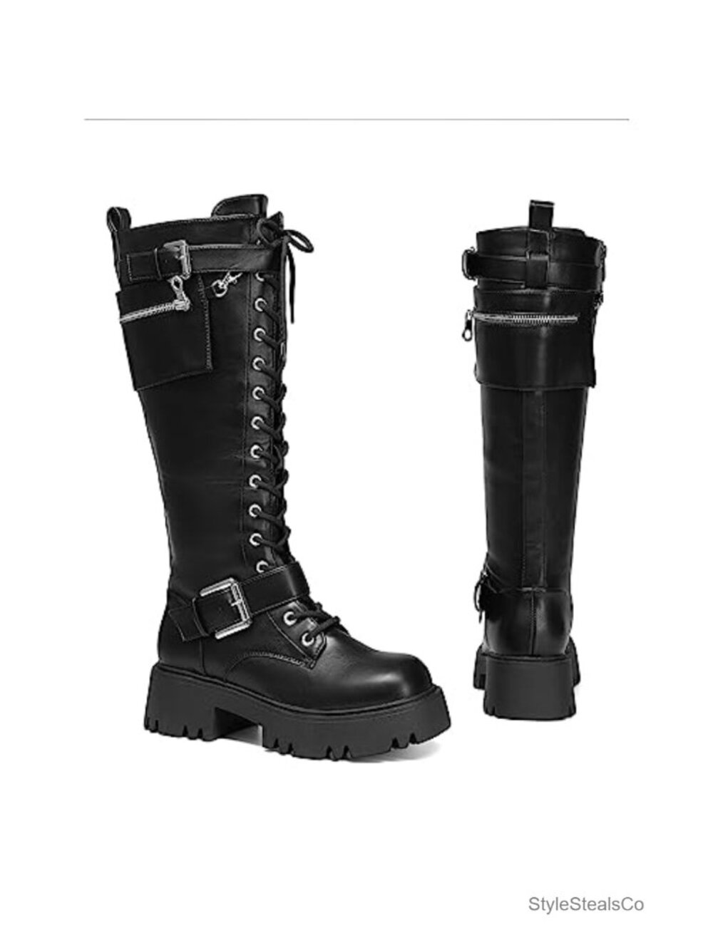 Dream Pairs Womens Knee High Combat Boots Platform Heels Faux Leather - Picture 4 of 6